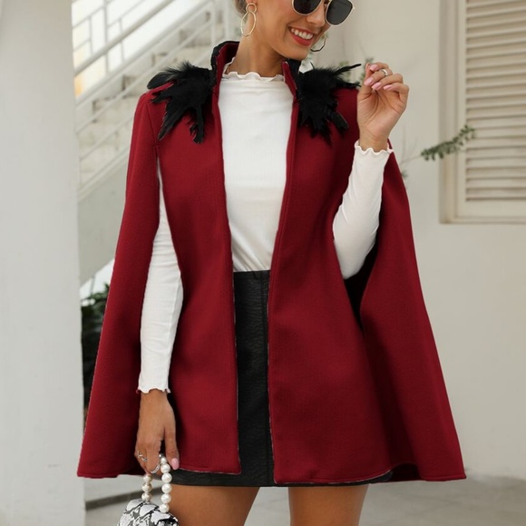 Jackets & Blazers - Feather Detail CAPE Coat peacoat burgundy